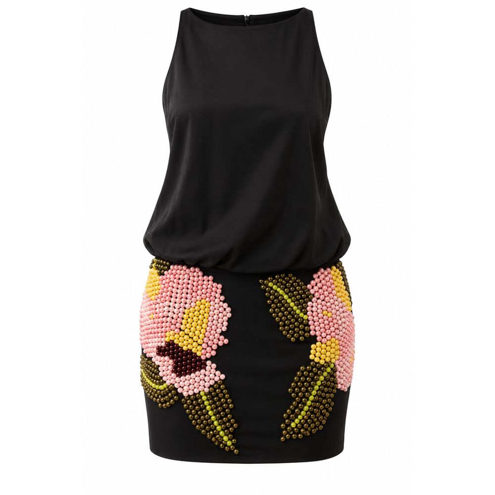 ASOS DESIGN Black Beaded Floral Cutout Mini Dress NWT